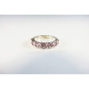 Sterling Silver Stackable Pink Glass Accented Band Ring Size 6.5